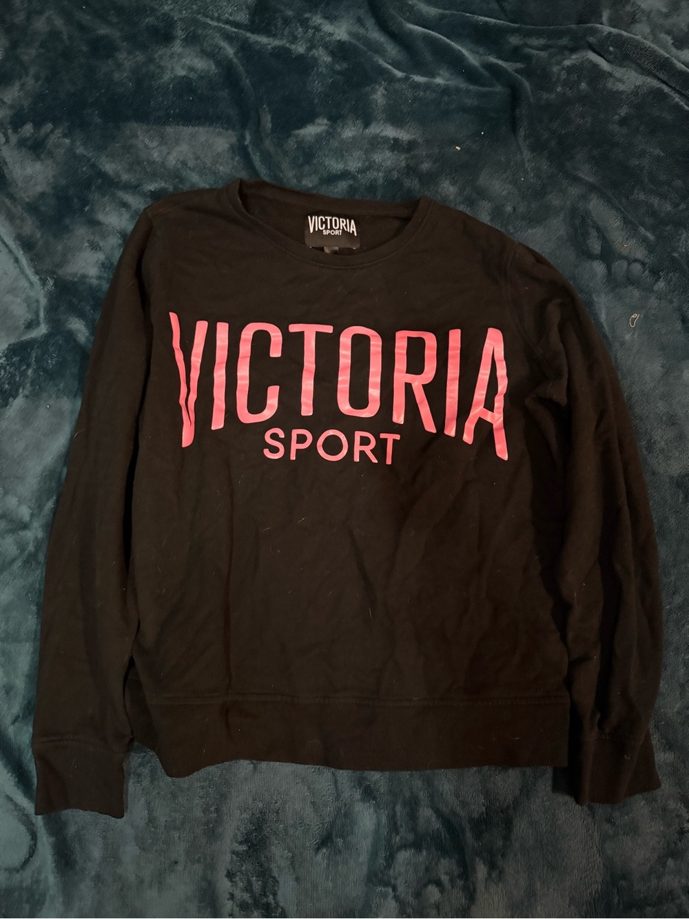 Women's Black Crewneck Sweatshirt with Pink Logo